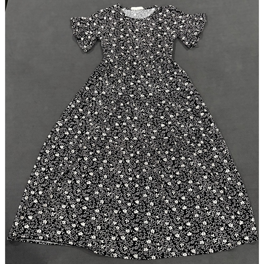 Tiffany & Grey Fit & Flare Dress‎ Womens Small Black White Floral Stretch Casual